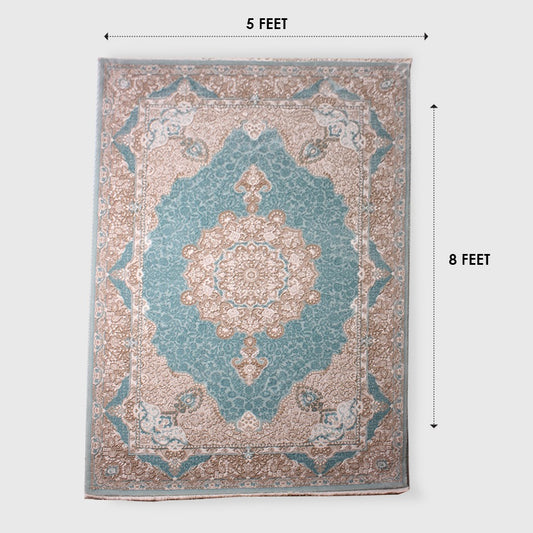 Classic Elegant floral Blue and beige Persian Rug Size 5 x 8 Feet
