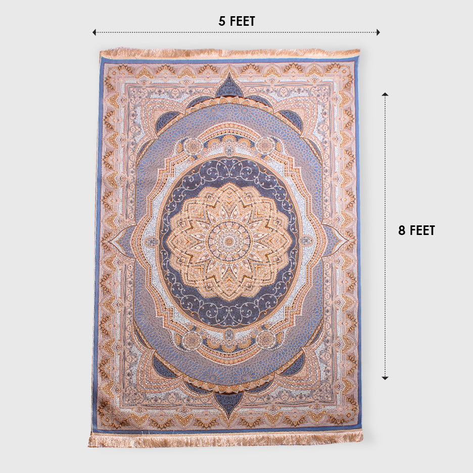 Authentic Persian Style Area Rug – Classic Blue & Beige Medallion Design Size 5 X 8 Feet