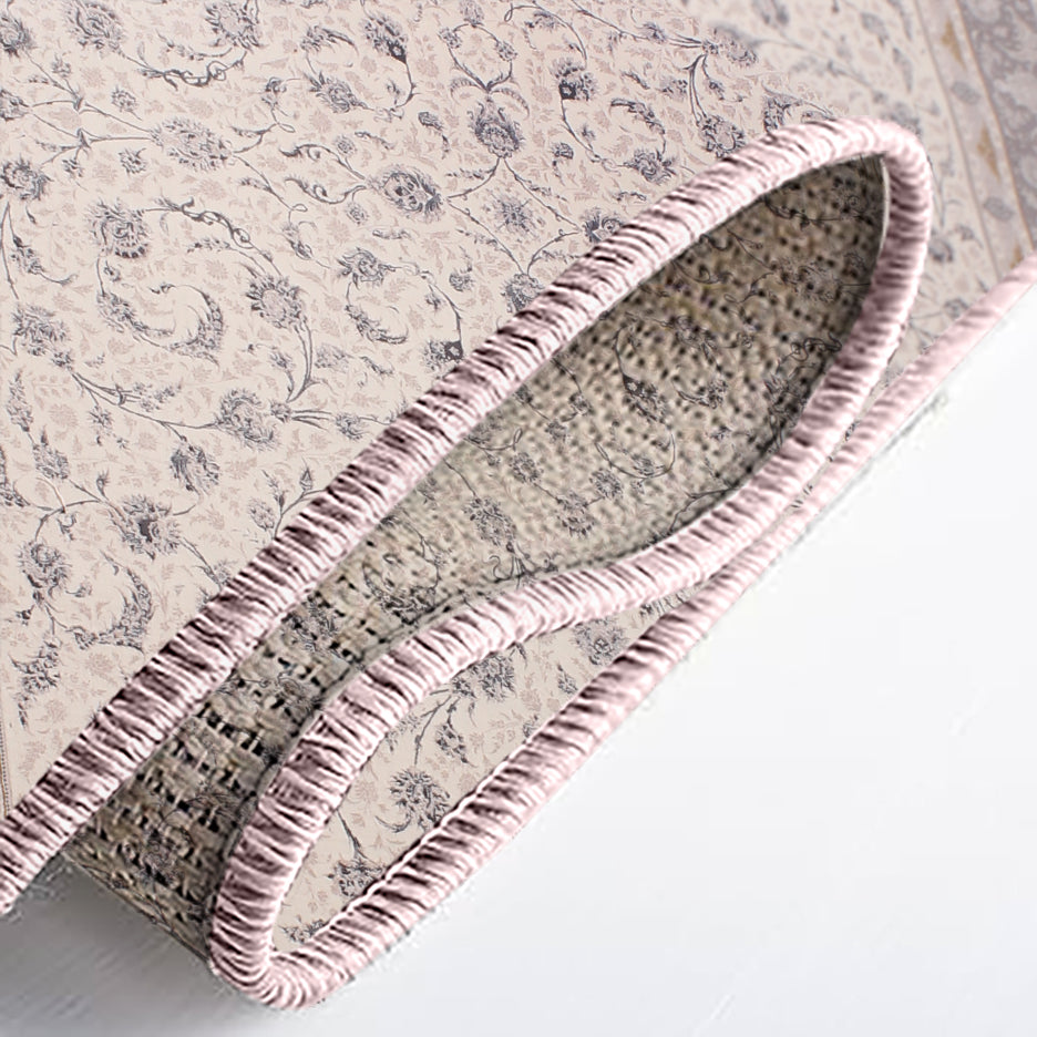 Persian 5x8 Area Rug – Elegant Cream & Grey Floral Design