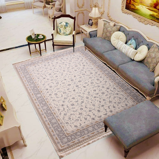 Persian 5x8 Area Rug – Elegant Cream & Grey Floral Design