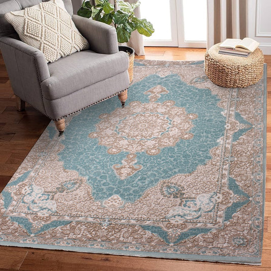 Classic Elegant floral Blue and beige Persian Rug Size 5 x 8 Feet