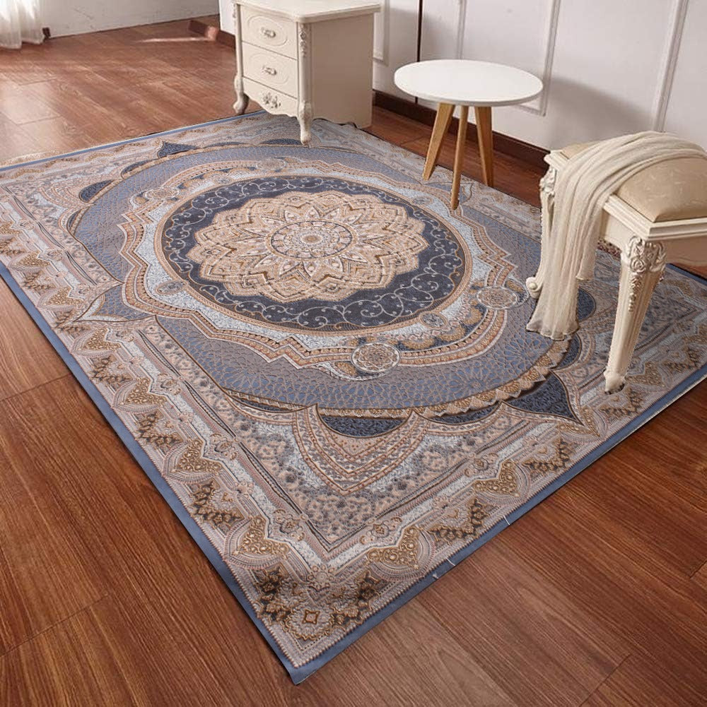 Authentic Persian Style Area Rug – Classic Blue & Beige Medallion Design Size 5 X 8 Feet